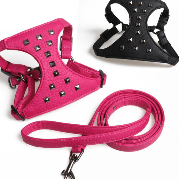 Adjustable Dog Camisole Stylish Studded Leather Leash